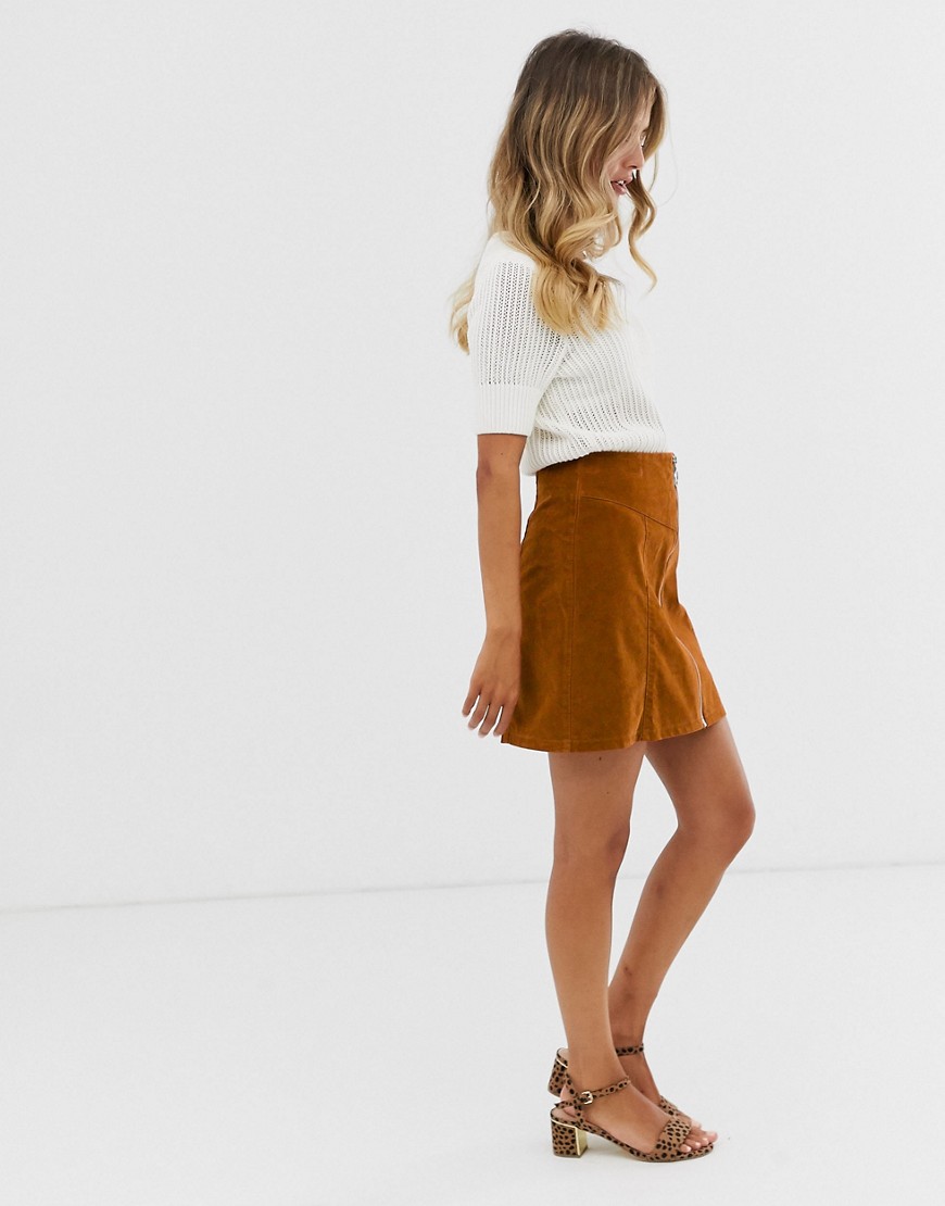 Pimkie zip front cord skirt in brown
