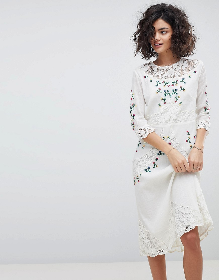 Intropia Hand Embroidered Lace Midi Dress - Off white