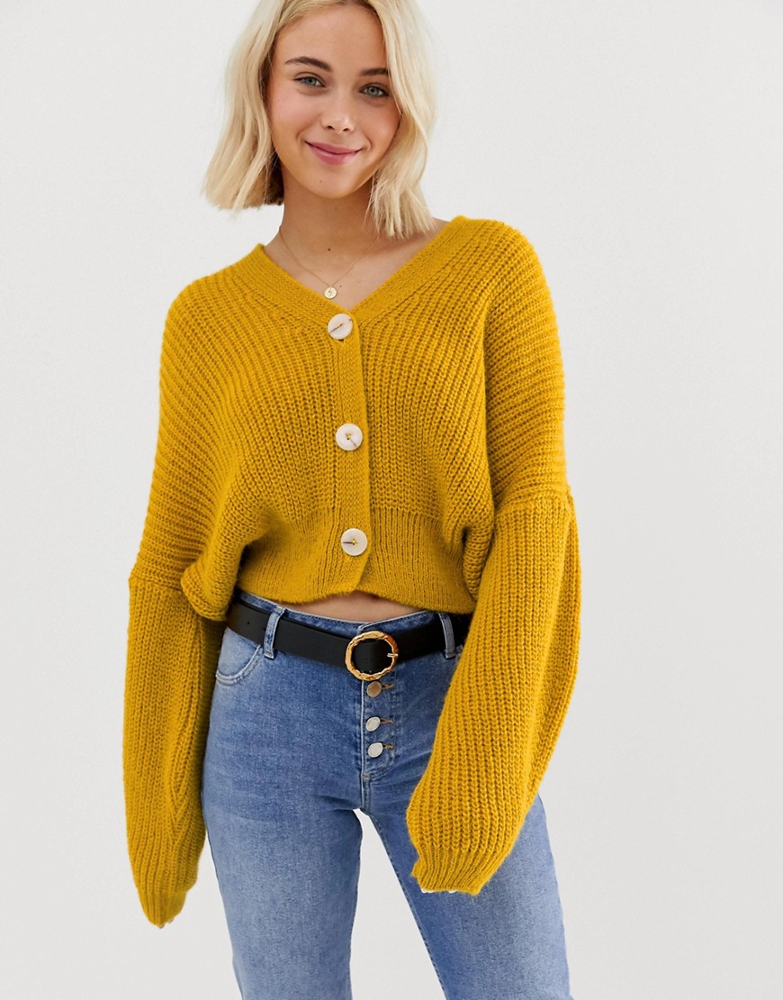ASOS DESIGN cropped cardigan with oversized sleeve detail