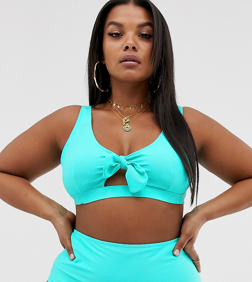 Wolf & Whistle Curve Exclusive bunny tie cut out bikini top in mint