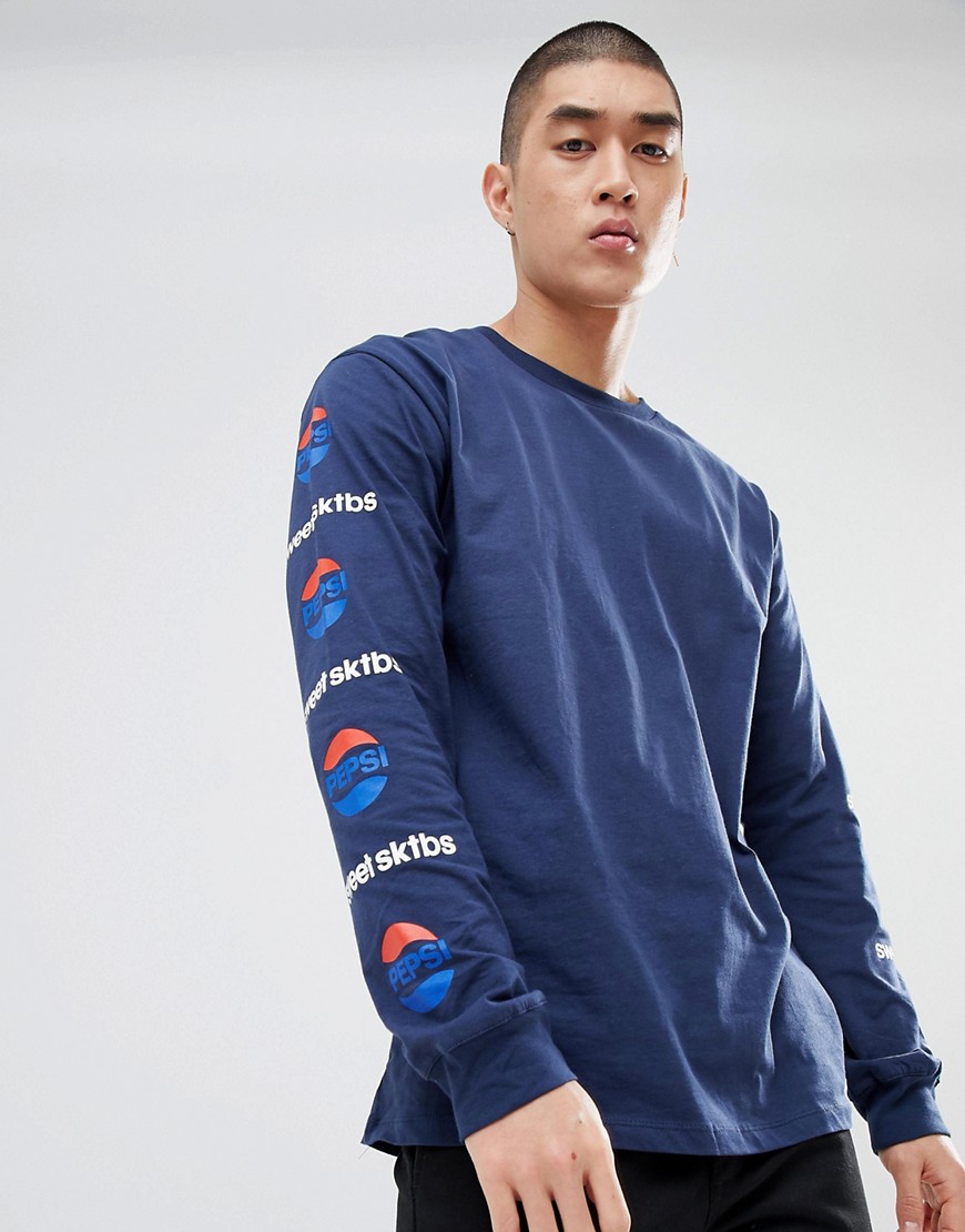 SWEET SKTBS x Pepsi Long Sleeve T-Shirt With Sleeve Print In Navy