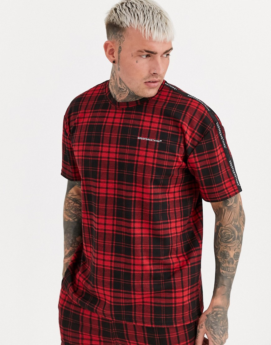 Good For Nothing co-ord oversized t-shirt in red tartan with chest logo