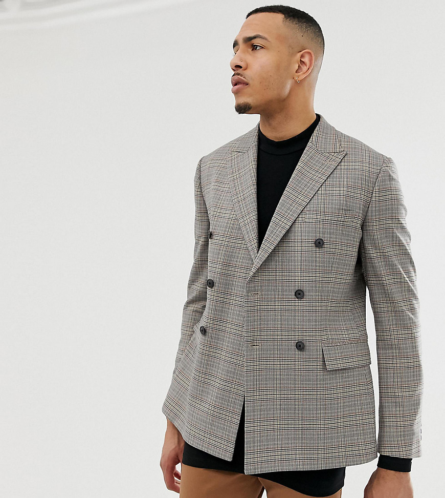 ASOS DESIGN Tall slim double breasted blazer in grey check