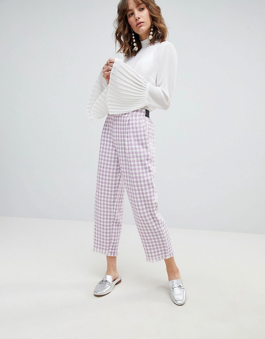 Sister Jane Trousers In Tweed Houndstooth Co-Ord - Violet houndstooth