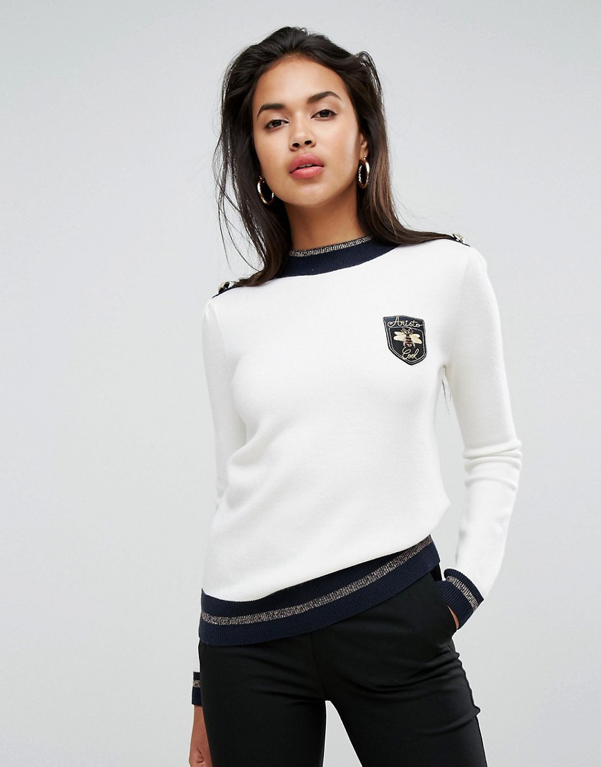 Morgan Patch Detail High Neck Jumper - Off white