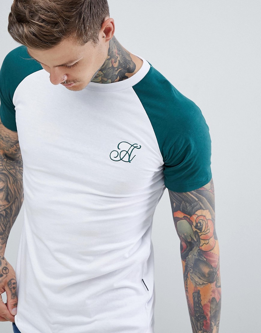 Ascend Muscle Fit Raglan Sleeve T-Shirt - White/green