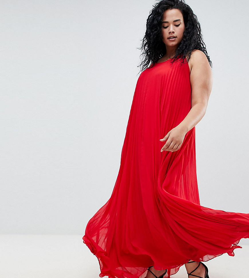 Missguided Plus Pleated Maxi Dress - Red