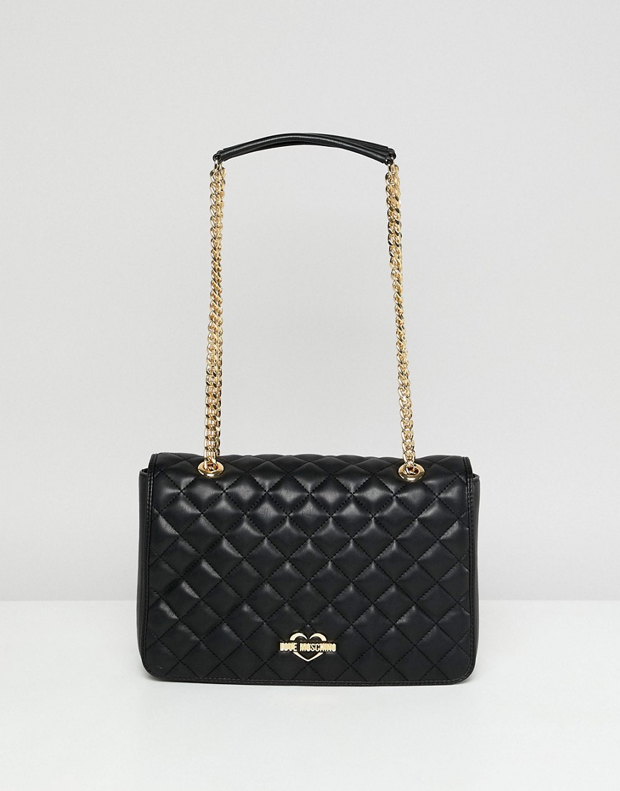 Love Moschino quilted shoulder bag with gold strap - Black
