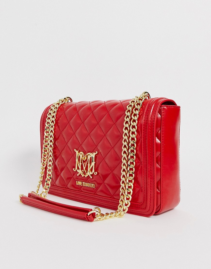 Love Moschino quilted shoulder bag with chain in red