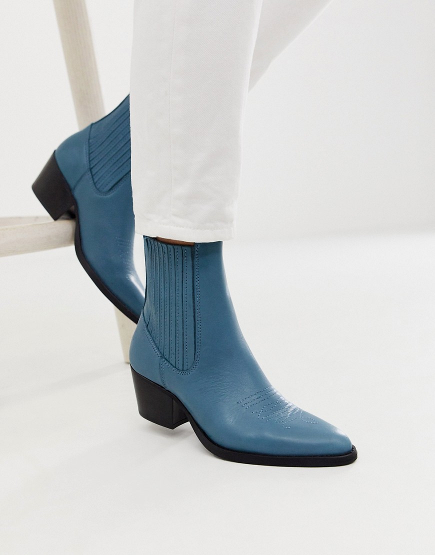 Mango western leather boot in blue