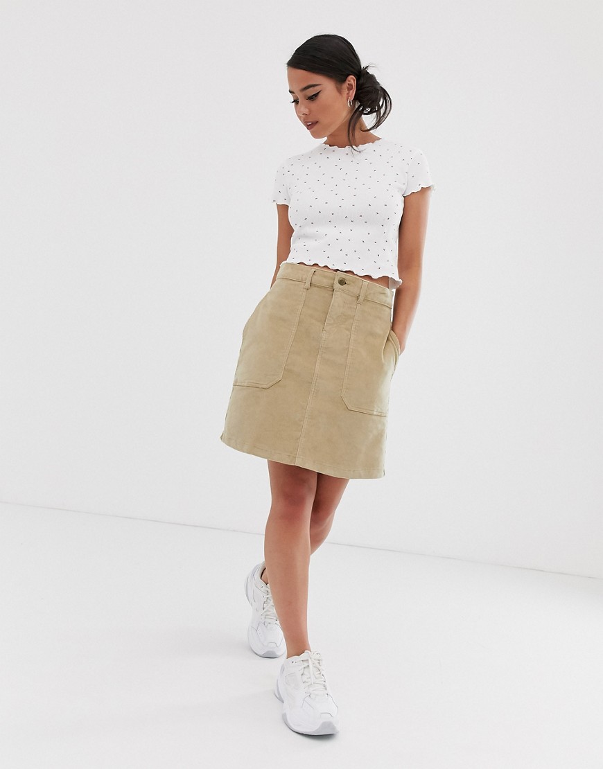 Noisy May cord a line mini skirt in beige