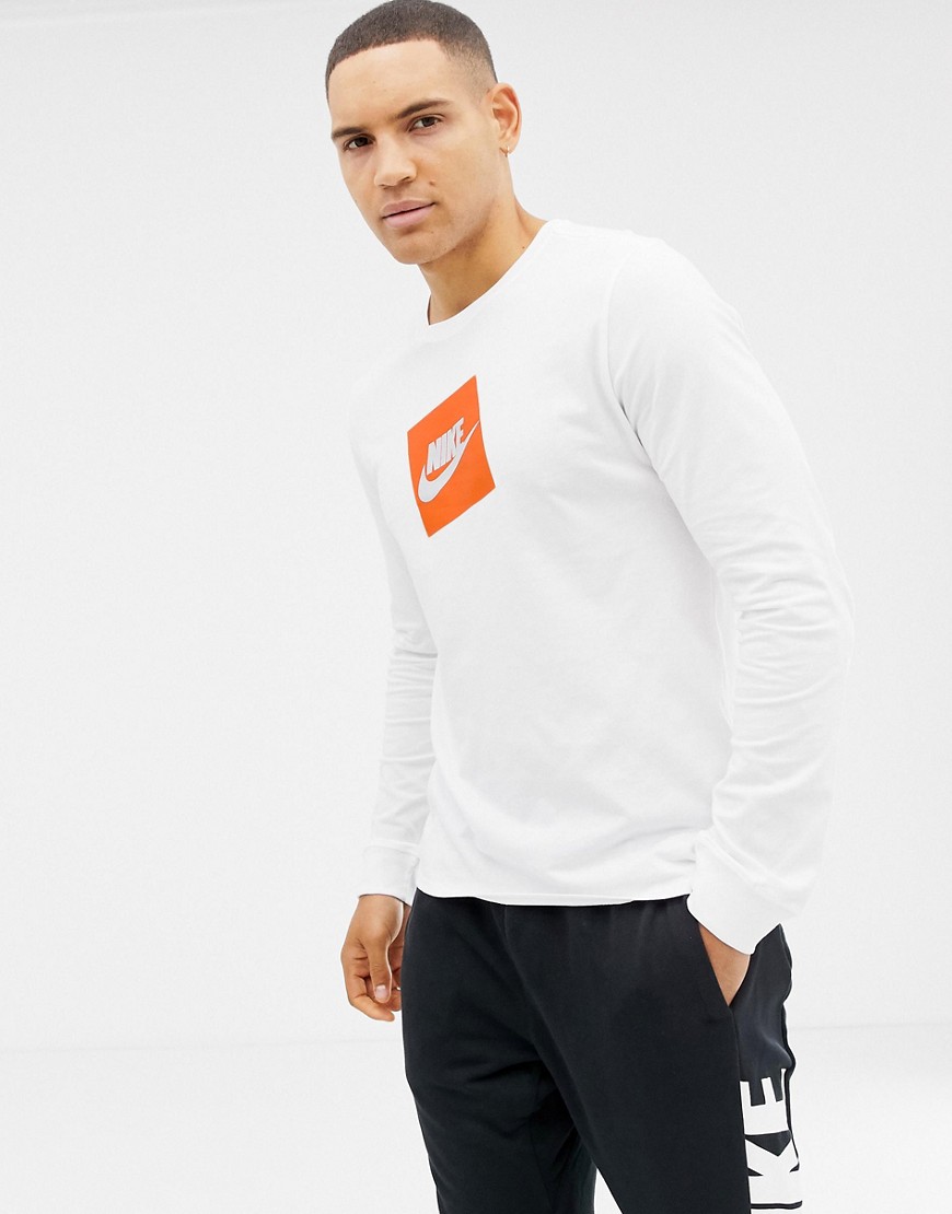 Nike Box Logo Long Sleeve T-Shirt In White AJ3873-100