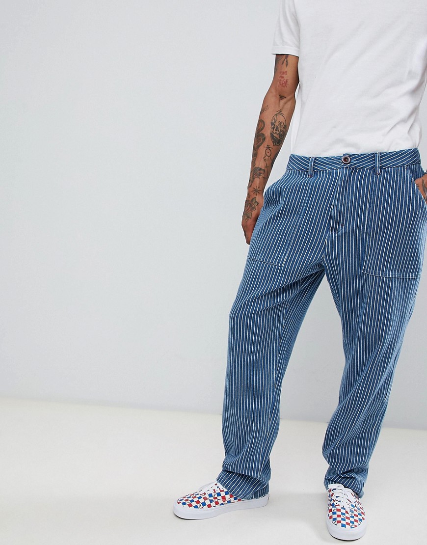 Fairplay high waist worker pant in blue stripe - Blue