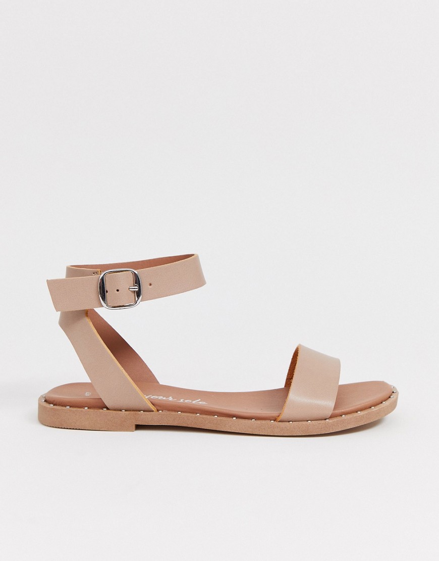 New Look studded detail sandal in oatmeal