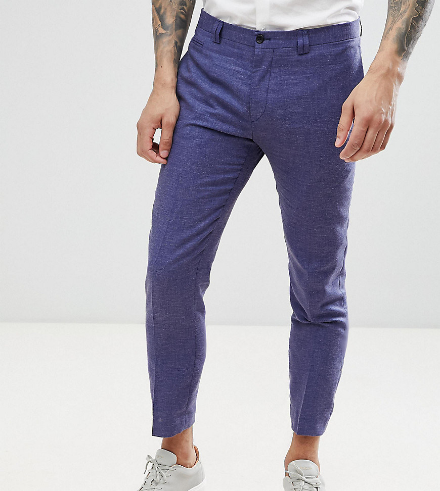 Noak skinny cropped smart trouser in linen - Navy