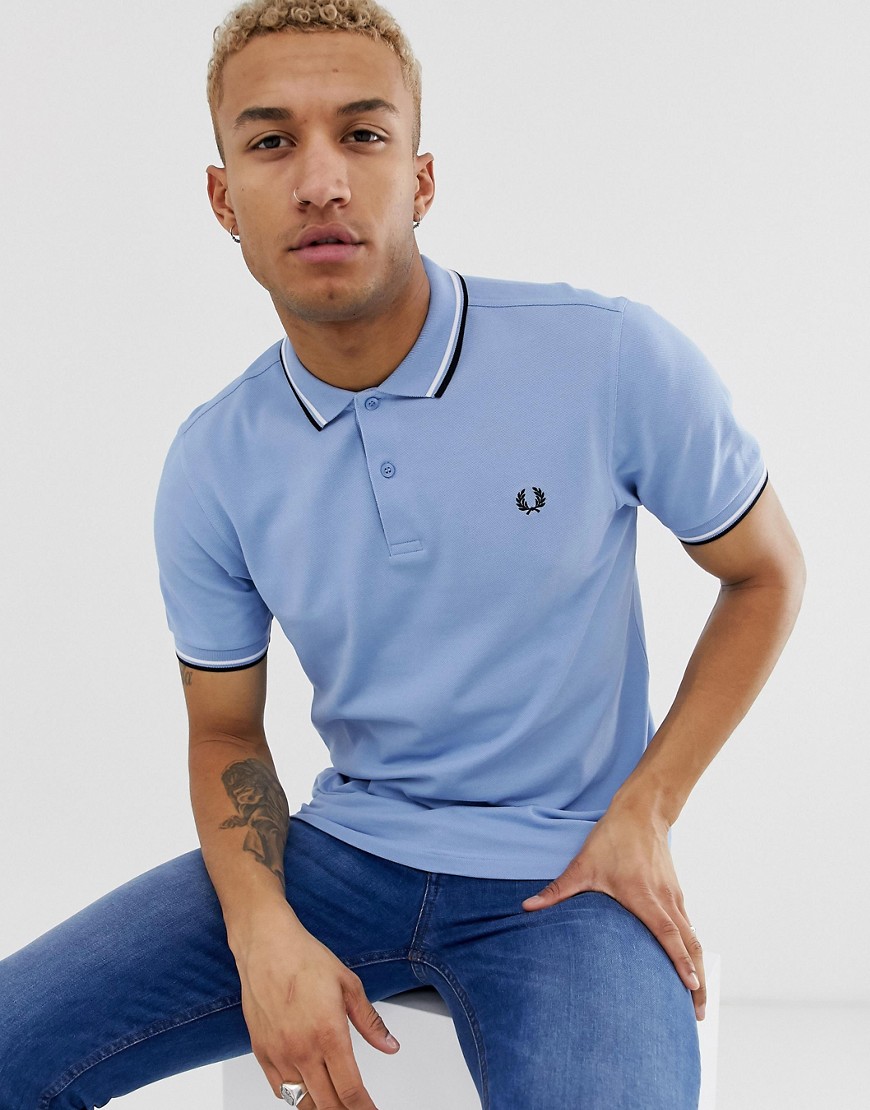 Fred Perry twin tipped polo in sky blue