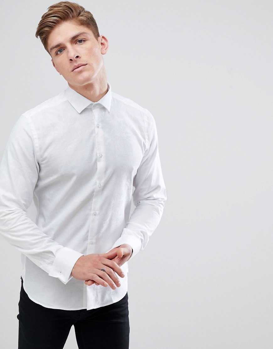 Moss London Extra Slim Smart Shirt In White With Subtle Floral Print