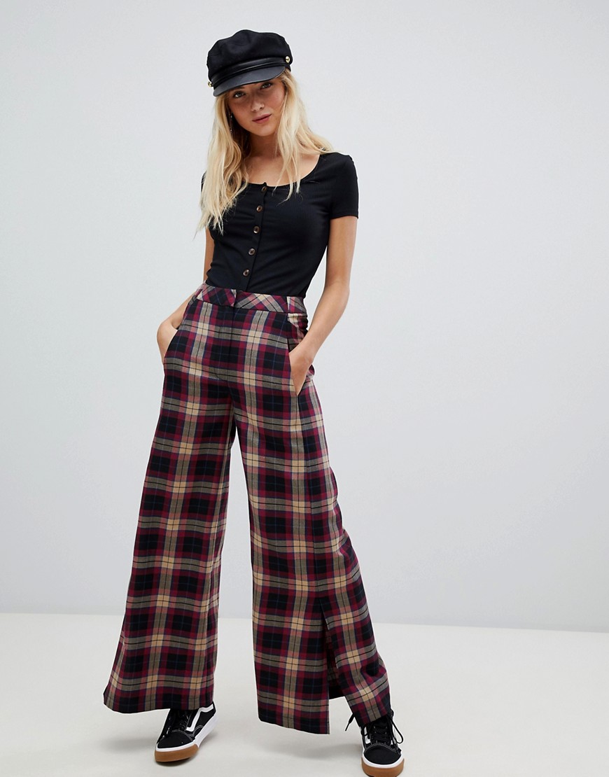 Nobody's Child high waist wide leg trousers with splits - Black/red