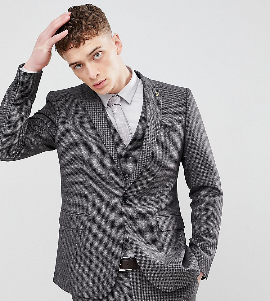 Farah skinny dogtooth suit jacket in grey Exclusive at ASOS