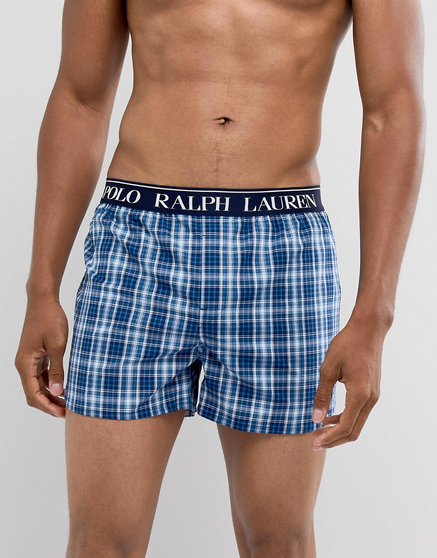Polo Ralph Lauren slim fit check woven boxer with logo waistband in navy - Cruise navy