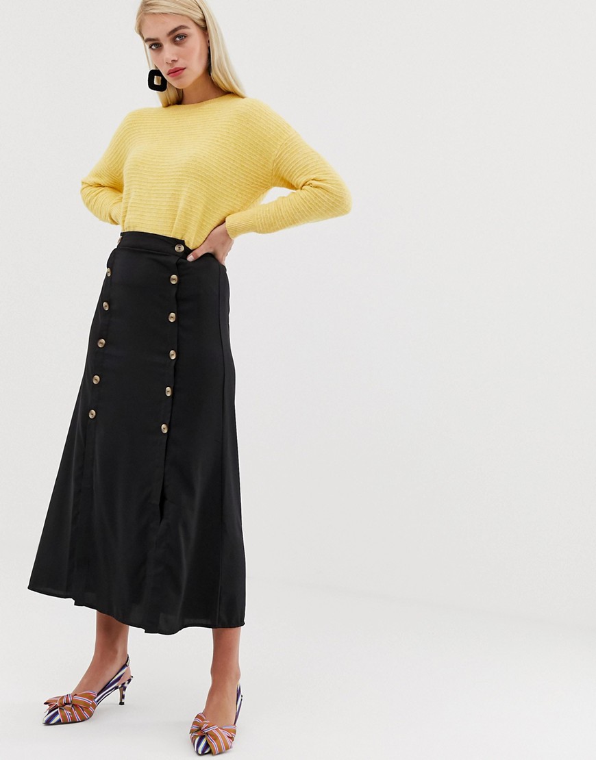 Vero Moda double split button front midaxi skirt in black