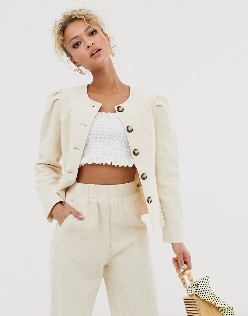 Never Fully Dressed puff seleeve jacket co-ord in cream