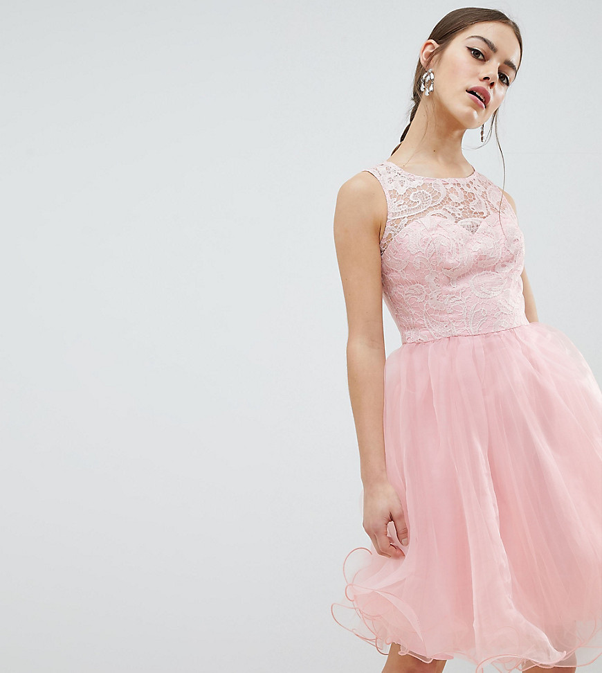Chi Chi London Petite Midi Tulle Prom Dress with Premium Lace Bodice