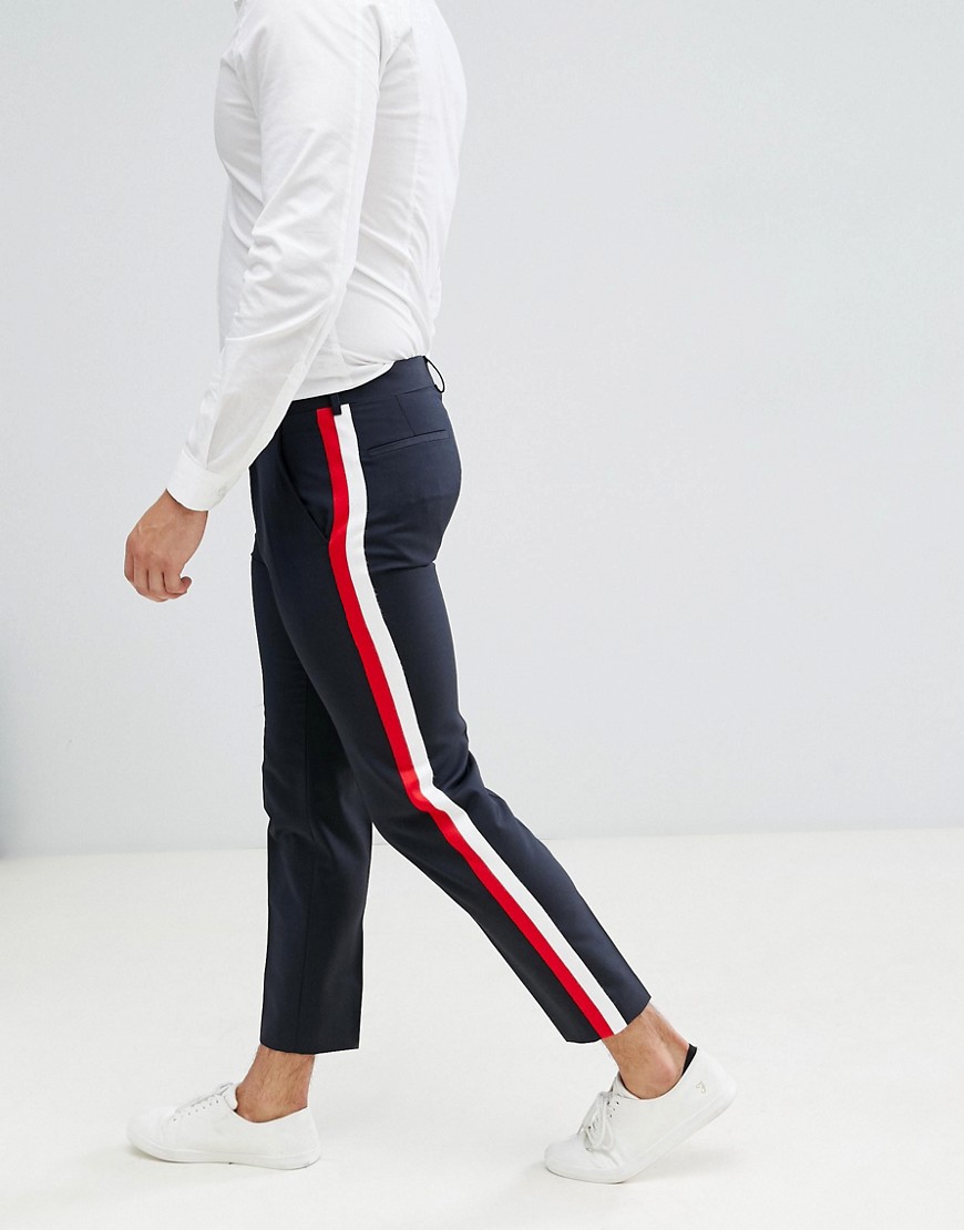ASOS DESIGN skinny crop smart trousers in 100% wool with side stripe