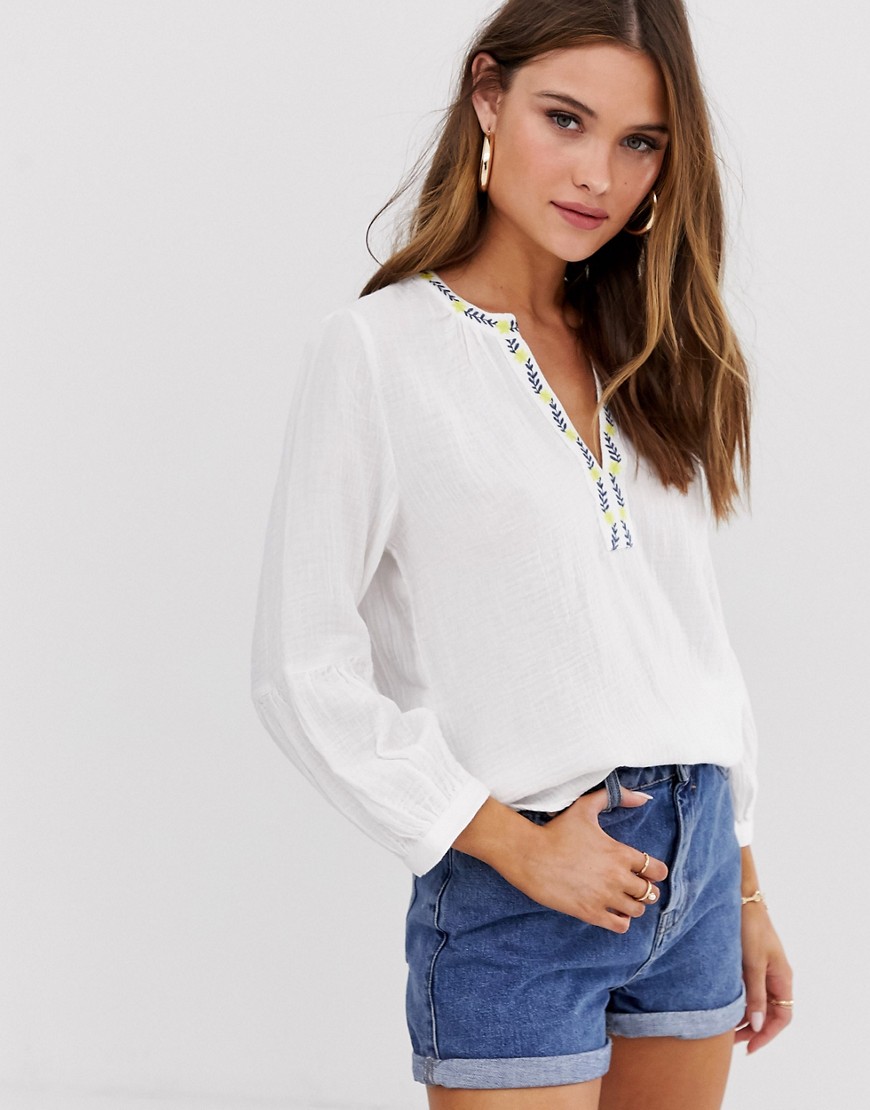 Esprit v neck embroidered blouse in white