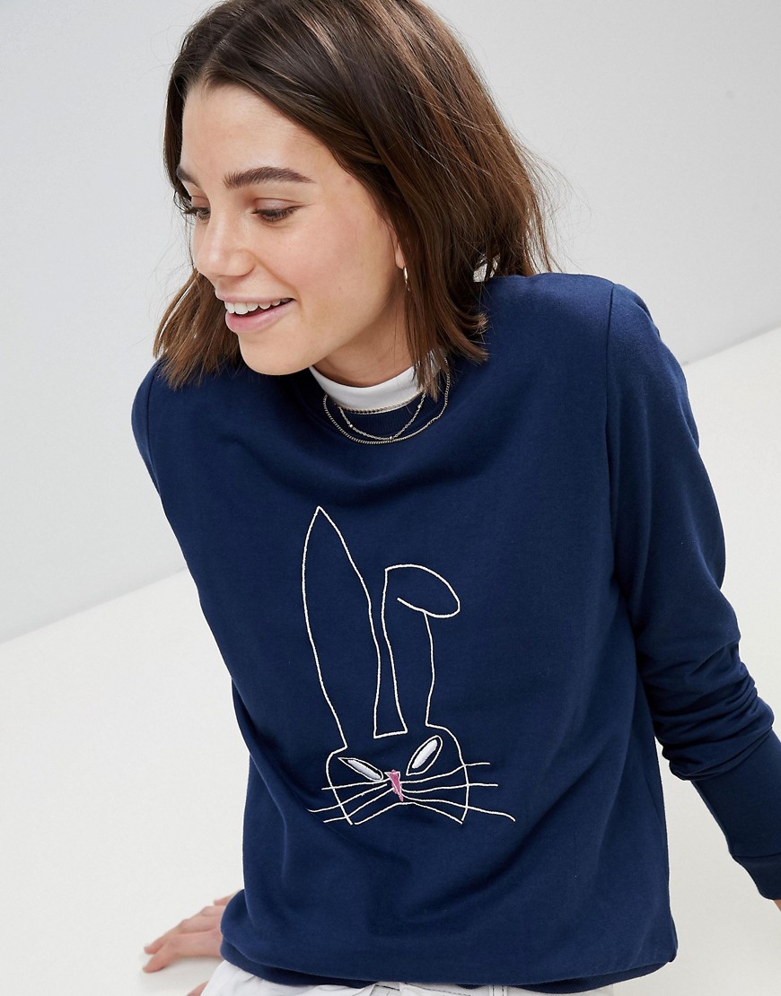 People Tree Organic Fairtrade Cotton Jumper With Bunny Print - Navy