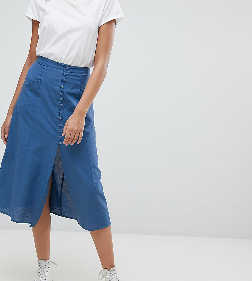 ASOS DESIGN Tall full midi skirt with button front