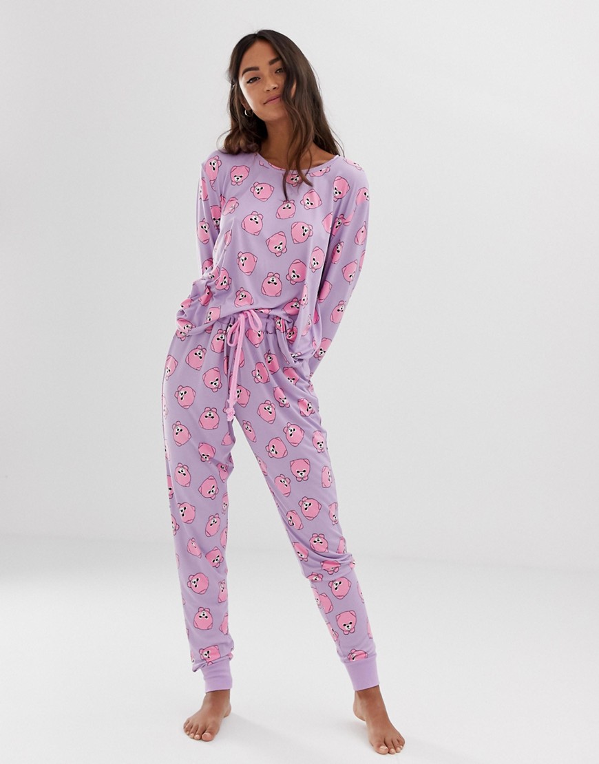 Chelsea Peers pomeranian printed long pyjama set in purple