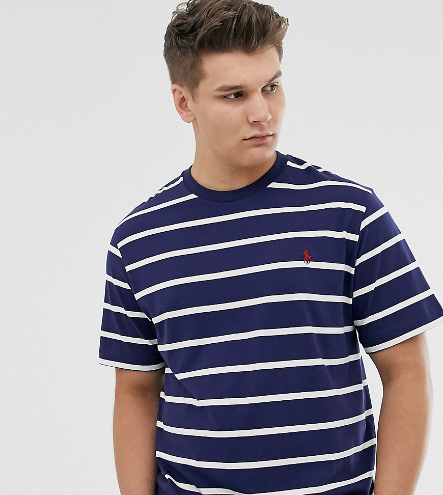 Polo Ralph Lauren Big & Tall icon logo stripe t-shirt in newport navy/nevis
