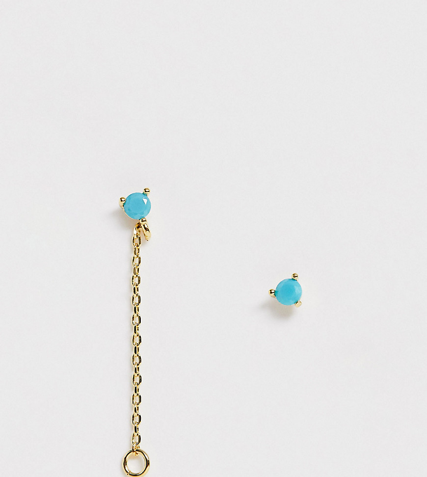 Astrid & Miyu 18k Gold Chain Stud Earrings With Turquoise Cubic Zirconia