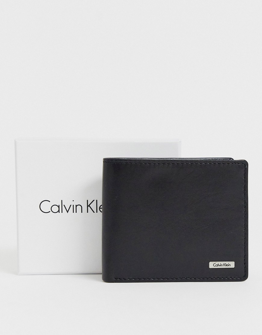 Calvin Klein rail slimfold leather wallet in black