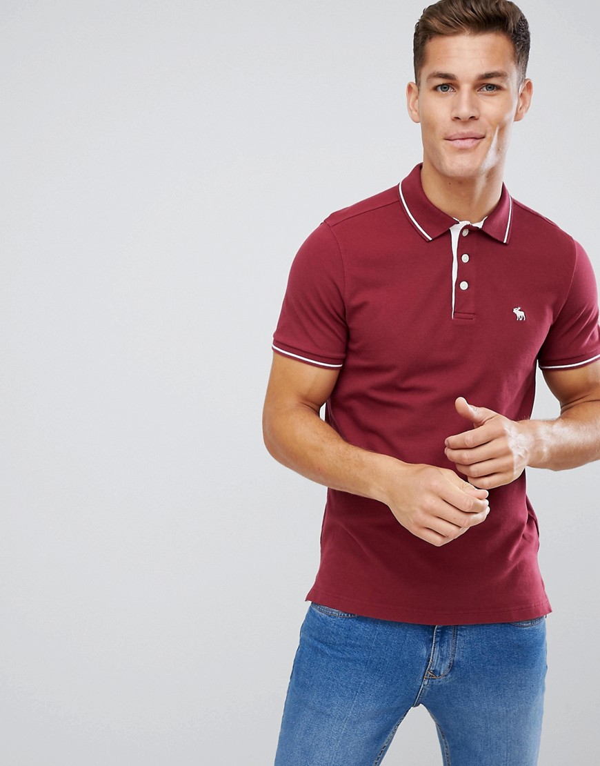 Abercrombie & Fitch Stretch Core Moose Logo Tipped Slim Fit Polo in Burgundy