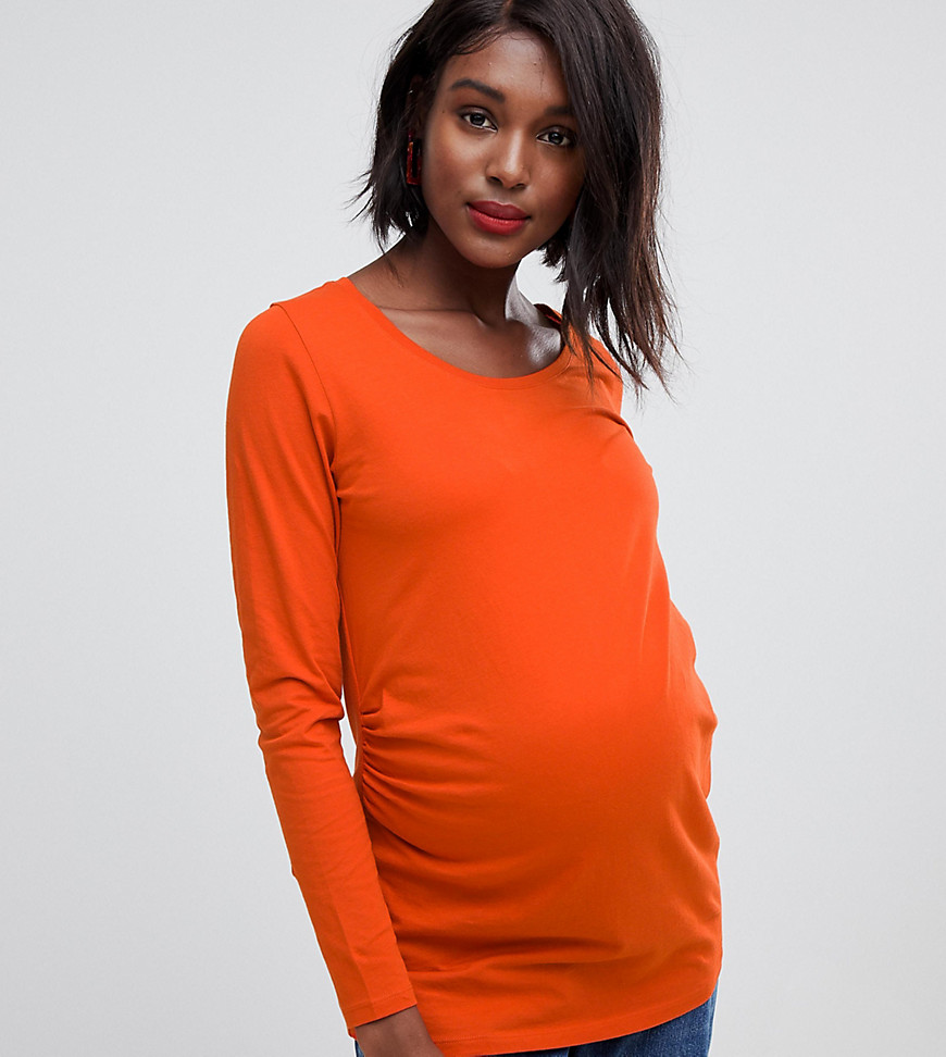 New Look Maternity long sleeve stripe top in orange