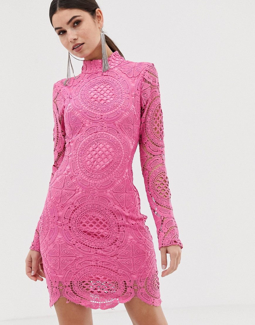 Girl In Mind high neck long sleeve lace mini dress