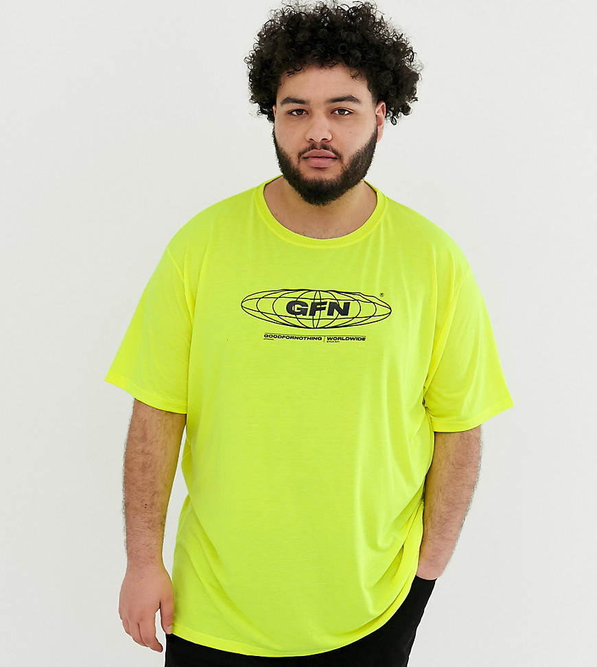 Good For Nothing oversized t-shirt in neon yellow with globe logo