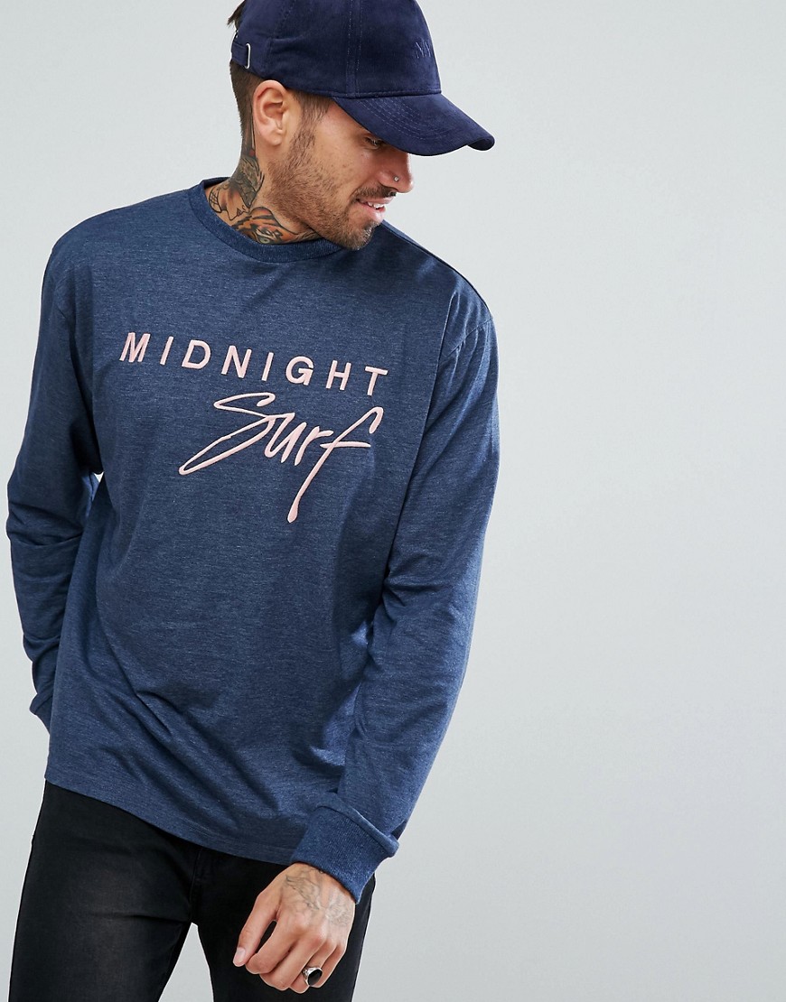 Midnight Surf Embroidered Logo Long Sleeve Top - Blue