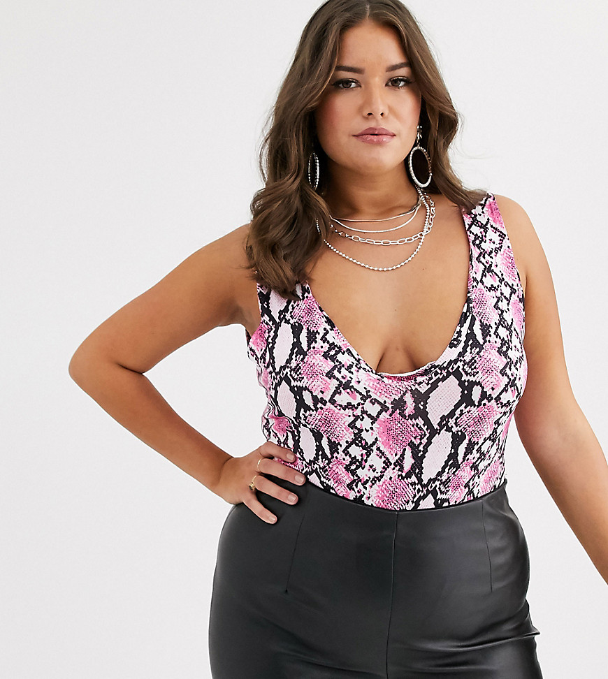 Lasula Plus plunge front body in pink snake