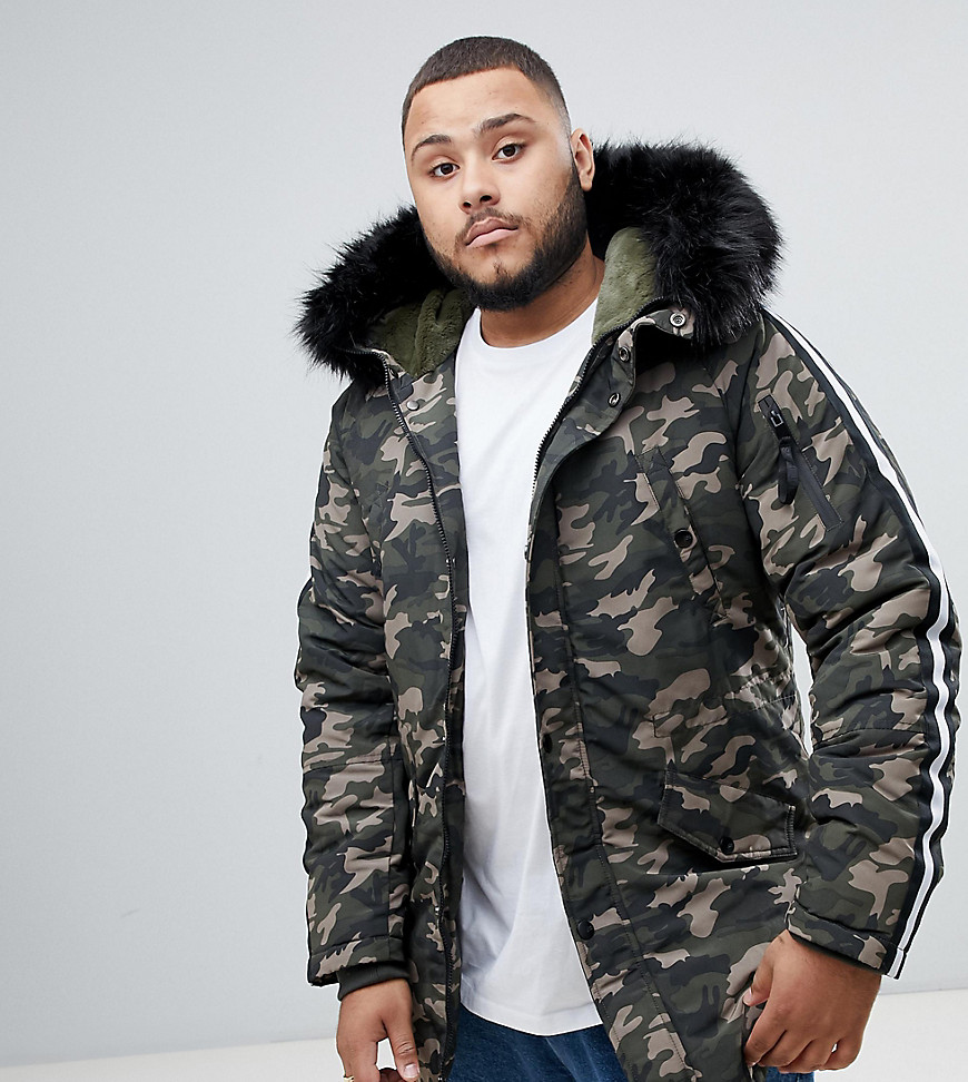 Sixth June parka coat in camo with black faux fur hood exclusive to ASOS