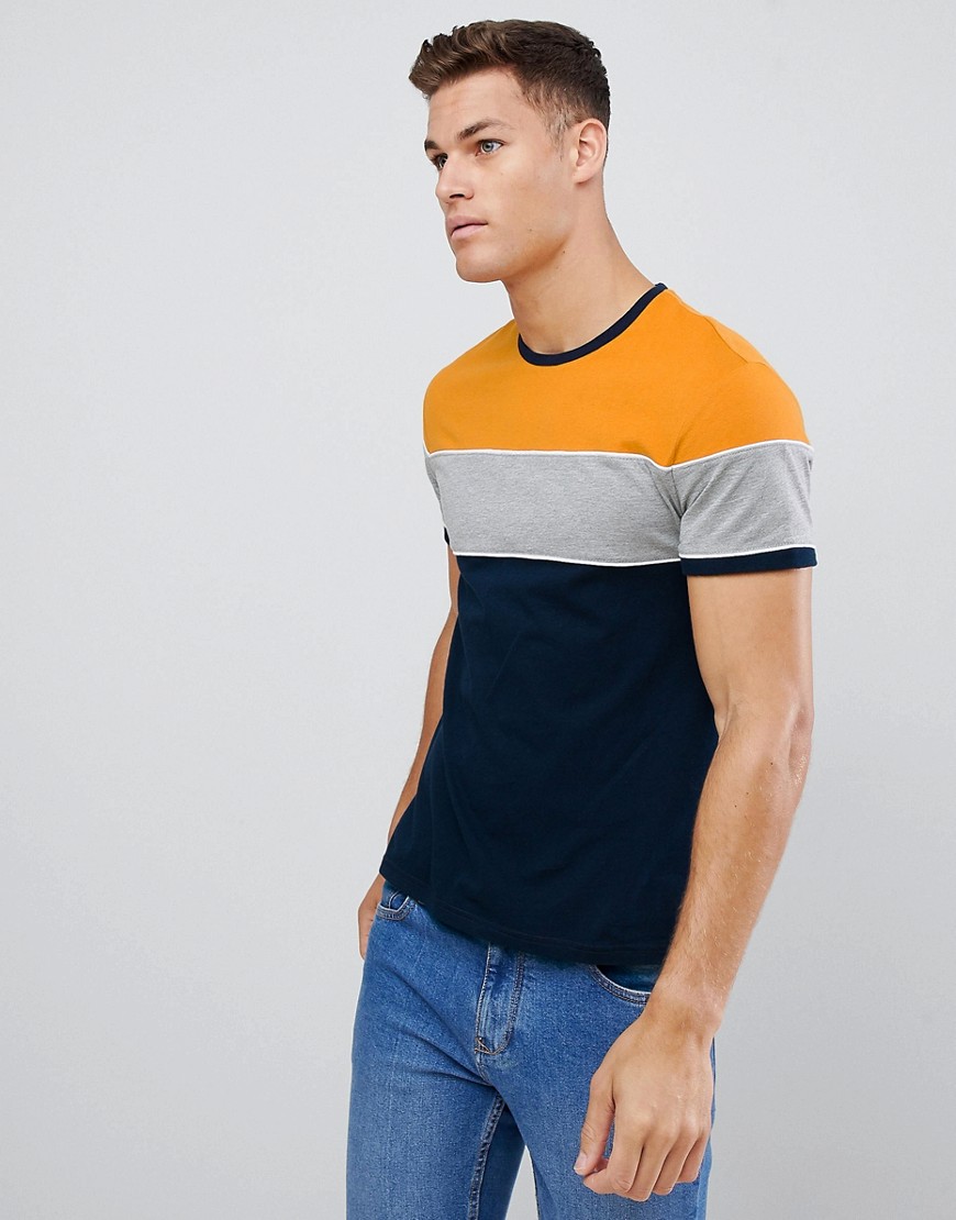 Pier One Colour Block Piping T-Shirt In Navy