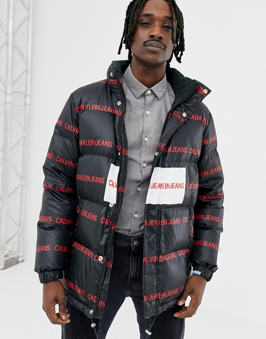 Calvin Klein Jeans puffer jacket with all over logo print black