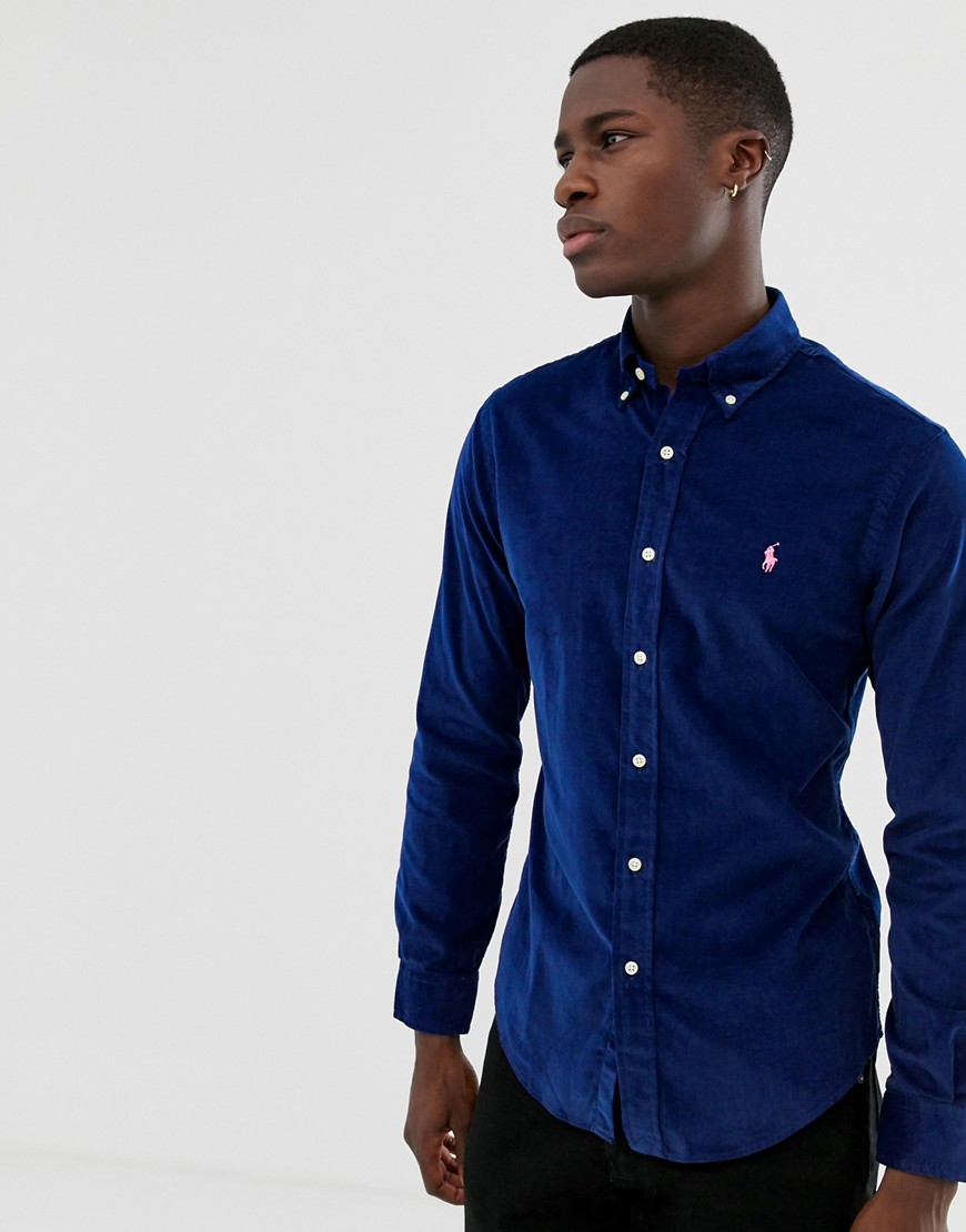 Polo Ralph Lauren slim fit cord shirt with button down collar in navy