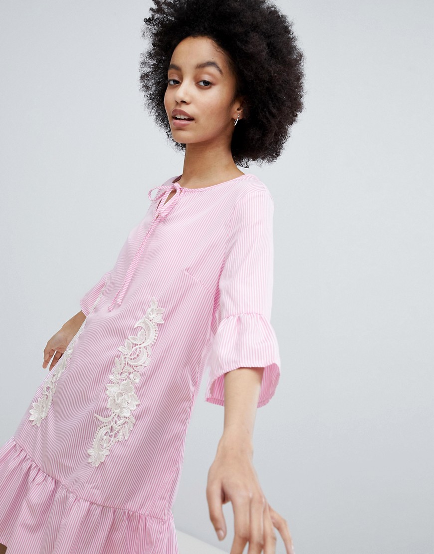 Oeuvre Smock Dress With Peplum Hem - Pink