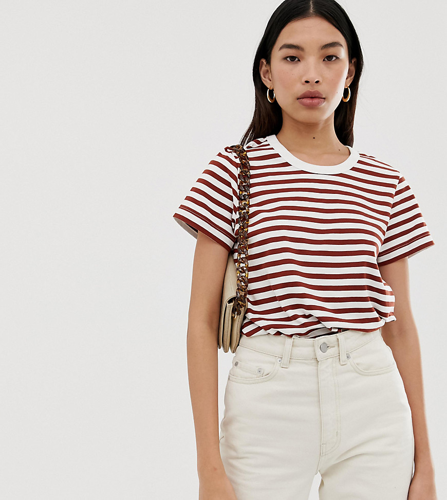 Weekday relaxed fit crew neck t-shirt in rust and white
