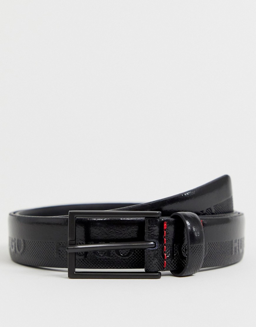 HUGO Gild logo leather belt in black