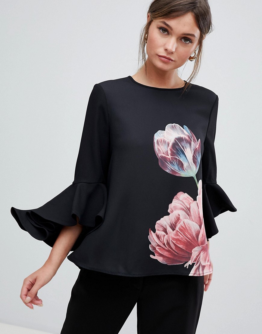 Ted Baker Waterfall Sleeve Top in Tranquility Floral Print