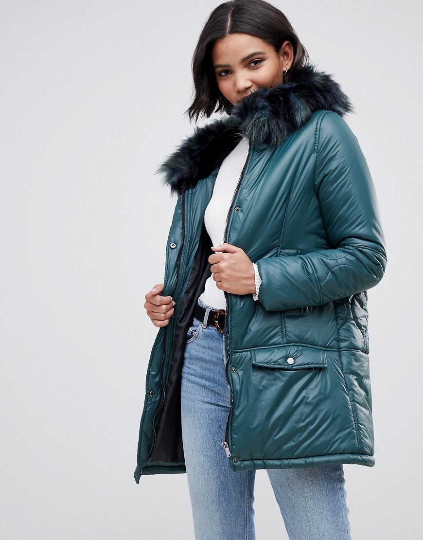 Urbancode parka coat with onion quilting and faux fur hood